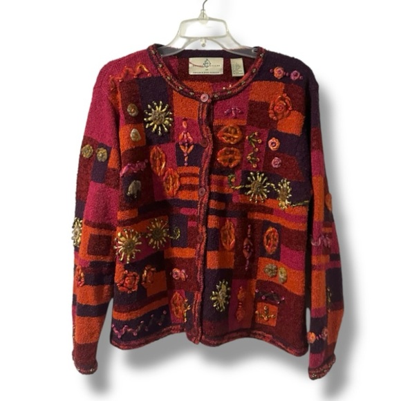 Design Options Phillip & Jane Gordon Pink Embellished Cardigan Women’s Sz Large - Picture 1 of 16